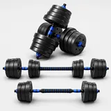LACESTONE 2in1 Hantelset Kurzhantel Langhantel Set 40 kg schwarz / blau