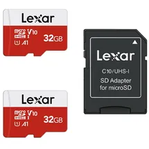 Lexar Micro SD Karte 32GB 2er Pack, Speicherkarte Micro SD mit SD Adapter, Bis zu 100 MB/s Lesegeschwindigkeit, UHS-I, U1, A1, V10, C10, microSDHC Memory Card