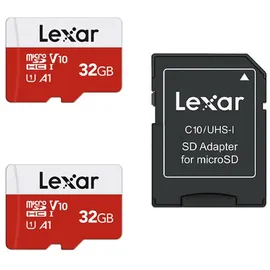 Lexar Micro SD Karte 32GB 2er Pack, Speicherkarte Micro SD mit SD Adapter, Bis zu 100 MB/s Lesegeschwindigkeit, UHS-I, U1, A1, V10, C10, microSDHC Memory Card