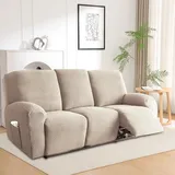 8-Teilig Sesselbezug, Sessel Überzug, All-Inclusive Sesselschoner für Relaxsessel, Sesselschoner für Fernsehsessel, Komplett Sesselbezug, Stretch Sessel Überzug mit Taschen (Graubraun-Dreisitzer)
