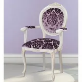 Casa Padrino Luxus Barock Esszimmer Stuhl mit Armlehnen Lila / Weiß / Beige - Barock Möbel