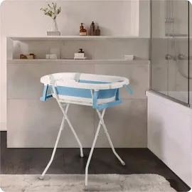 Ricokids Baby Badewanne Babywanne mit Gestell Thermometer und Badekissen - Faltbar Leicht Rutschfest - Weiß Blau