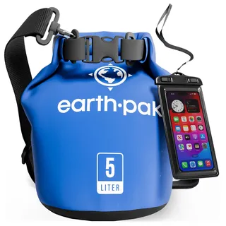 Earth Pak wasserdichte Trockentasche der Torrent-Serie für Kajak, Bootfahren, Wandern, Camping und Angeln, mit wasserdichter Handytasche, Blau, 5 l