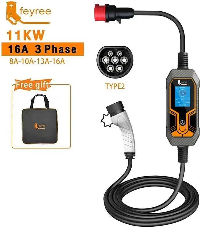 feyree 11 kW 16 A EV-Portable Charger Type2 EVSE Charging Box Electric Car Charger CEE-Stecker IEC 62196-2 Electric Vehicle Charger