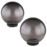 GLOBO Steckleuchte rauch Solarleuchte Außenlampe Kugellampe schwarz, Lichtdraht, LED warmweiß, D 20/25 cm, 2er Set