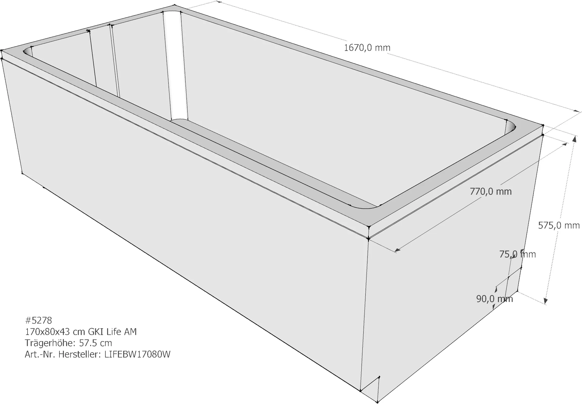 Duschwannenträger GKI Life 170x80x43 cm AM