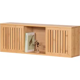 - Sans marque/Générique - Hängeregal mit Schiebetüren Wandregal aus Bambus Badezimmerregal Küchenregal Regal im Japandi Stil 93x20x33cm Natural