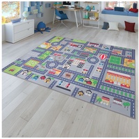 Kinderteppich Spielteppich Kinderzimmer Teppich Kinderteppich Auto Straßen, TT Home, quadratisch, Höhe: 4 mm grau