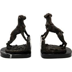 Casa Padrino Luxus Buchstützen Set Hunde Bronze auf schwarzem Marmor Sockel - Luxus Deko