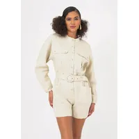 Freshlions Jumpsuit FRESHLIONS "Jade", Damen, Gr. S, EURO-Größen, beige, 100% Leinen, kurz, Overalls Jumpsuit, im klassischen Design