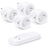 Sonero Funk-Steckdosen Set 2300 Watt | 1x Fernbedienung, 4x Steckdose für den Innenbereich, 30m Reichweite, kompaktes Design, weiß, S-RCS104, 1 Sender, 4 Empfänger,