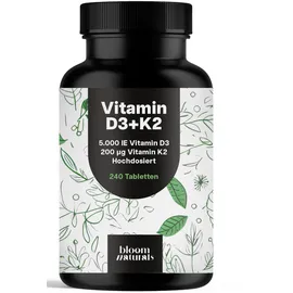 bloom naturals beauty supplements Vitamin D3 K2 hochdosiert 5000 IE Tabletten 240 Stück
