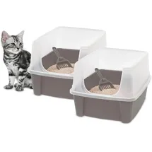 Iris Ohyama Katzenklo offen, bis 7 kg, 2er-Satz, Taupe, ohne Deckel, Katzentoilette, hoher Abnehmbarer Rand, Für große Katzen, Kätzchen, Toilet, XXL Toilette, BPA-frei, Cat Litter Box, CLH-12