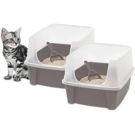 Iris Ohyama Katzenklo offen, bis 7 kg, 2er-Satz, Taupe, ohne Deckel, Katzentoilette, hoher Abnehmbarer Rand, Für große Katzen, Kätzchen, Toilet, XXL Toilette, BPA-frei, Cat Litter Box, CLH-12