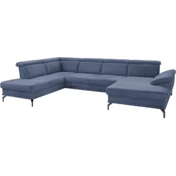 Wohnlandschaft SIT & MORE "Scorpio U-Form", blau, B:353cm H:85cm T:236cm, Sofas, inklusive Sitztiefenverstellung, mit Kopf- und Armteilverstellung