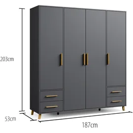 Rauch Drehtürenschrank »Shinjo« - 187x53x203cm - grau - Holz / Holz