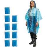 Relaxdays Regenponcho 10er Set, Einmal Regencape mit Kapuze, für Erwachsene, Notfallponcho Damen & Herren, blau