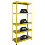 Proregal Schwerlastregal Yellow BEE, HxBxT 180x90x40cm, Fachlast 175kg, 5 Ebenen, Gelb, Kellerregal, Steckregal, Garagenregal, Lagerregal