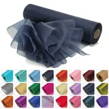 WedDecor Organza-Rollstoff, Tüll-Stoffrolle, dekoratives Tuch für Stuhlbogen, Tischläufer, Bandfloristik, Schärpe, Party-Deko, DIY-Handwerk — 25mx29cm, Navy