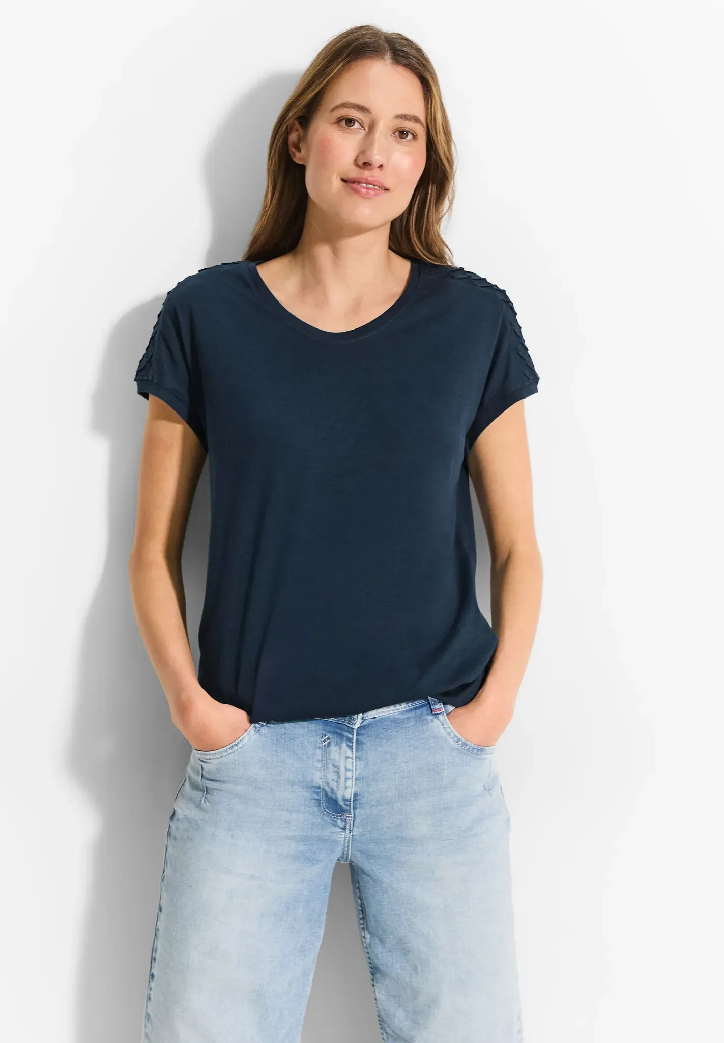 Cecil T-Shirt, mit Biesen-Dekoration Cecil dark petrol blue XL (44)