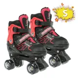 JEOBEST Rollschuhe Verstellbare Rollschuhe für Kinder, Atmungsaktiv Quad Skates, Für Mädchen und Jungen, Weihnachts Geschenke, Größen 27-37 rot|schwarz S(27-31)