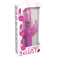 You2Toys Vibrator 3x Motor, 3x Lust - softer Vibrator mit Klitoris- und Anusreizer, Massagestab mit 3 Stimulatoren für Frauen, rosa