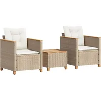 vidaXL 3-tlg. Bistro-Set mit Kissen Beige Poly Rattan Akazienholz