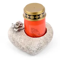 Novaliv Grabschmuck Herz Rose Grau inkl. LED Grablicht Rot Dauerbrenner Friedhofskerze Trauerkerze Grabdeko Herz Grabherz Trauerstein