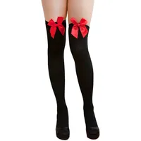 Oblique Unique® Sexy Strumpfhose -halterlos- Overknee Strümpfe - Party Kostüm Fasching Karneval (Overknee Schleife schwarz/rot) - Einheitsgröße (Größe von ca. 34 bis 40)