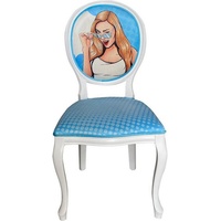 Casa Padrino Esszimmerstuhl Barock Esszimmer Stuhl Blau / Mehrfarbig / Weiß - Handgefertigter Antik Stil Stuhl mit Design - Esszimmer Möbel im Barockstil