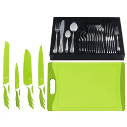 Besteck-Set KING "»BAS« inkl. Etui, 4 Küchenmesser und 1 Schneidebrett", grün, 36 tlg., Edelstahl 18/0, Essbesteck-Sets