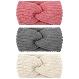 Frogetu 3 Stück Stirnband Damen Winter Strick,Haarband Ohrenwärmer Elastische,Haarband,Stirnband Kinder Mädchen,Herbst und Winter Einfach Vielseitig Stirnbänder,Verdicken Headwrap