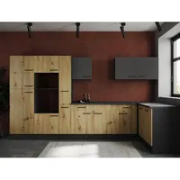 Respekta Winkelküche L-Form 370 cm Grau Matt Eiche