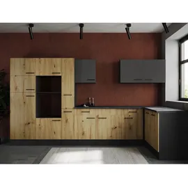 Respekta Winkelküche L-Form 370 cm Grau Matt Eiche
