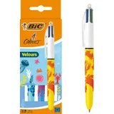 BIC - 4 Colours Velours, Kugelschreiber, mittlere Spitze, 1 mm, verschiedene Designs, Blau, Rot, Grün, Schwarz, 3 Stück