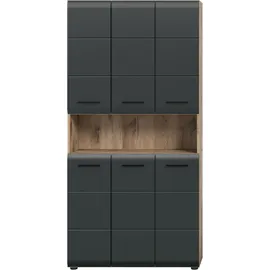 WELLTIME Stauraumschrank FLORENZ 90 x 30 x 185 cm Grau/Schwarz