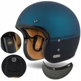 Cassida Helmets Motorradhelm Eso Super Hooligan schwarz matt/metallic blau Chopper-Cruiser Helm (Premium-Helm) M (57 - 58cm)