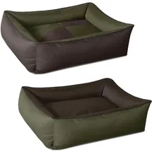 BedDog 2in1 Hundebett MAX Quattro, großes Hundekörbchen aus Cordura, waschbares Hundebett mit Rand, Hundesofa für drinnen, draußen, L, Mystic, grün-braun