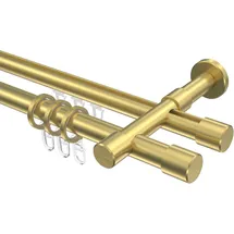 Interdeco GARDINENSTANGE RUNDROHR-INNENLAUF Prestige Santo 420 cm (geteilt in 3 x 140 cm), 2-läufig, 20 mm Ø Messing-Optik