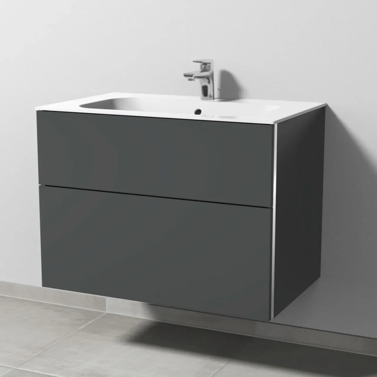 Sanipa 3way Keramik-Set Finion Keramik-Waschtisch und Unterbau mit 2 Auszügen, Anthrazit-Matt BR40022