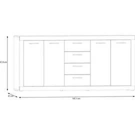 Forte Baccio 198 x 92 x 41 cm Artisan Eiche Dekor / Weiß matt
