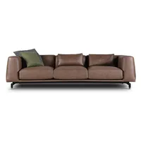 Casa Padrino Luxus Leder Sofa Vintage Braun / Schwarz / Silber 260 x 93 x H. 67 cm - Wohnzimmer Sofa mit hochwertigem Echtleder - Luxus Wohnzimmer Möbel - Hotel Möbel - Luxus Einrichtung