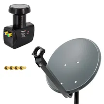Premium X PremiumX 45cm Satellitenschüssel Stahl Anthrazit Satellitenantenne SAT Twin LNB 4 F-Stecker 2 Teilnehmer