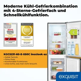 Exquisit KGC5231-60-E-050C Kühl-Gefrierkombination (157 l, 1440 mm hoch, inoxlook-az)