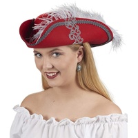 Ladyhut zum Piraten Musketier Girl Kostüm - Rot/Grau - Toller Wollfilz Hut graue Ornamente Accessoire Piraten Seeräuber Kostüm
