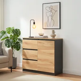 [en.casa] Sideboard Kyr 80x40x75 cm Schwarz/Eicheoptik rustikal [en.casa]
