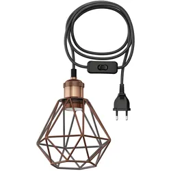 ledscom.de 3 m Textilkabel RETRA, Vintage, Stecker, Schalter, bronze, Käfig-Schirm, bronze