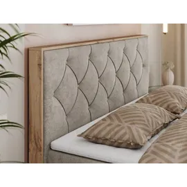 MKS Meble Boxspringbett 180x200 mit Bettkasten Eiche, Polsterbett 180x200 mit Matratze H4, Bett 180x200 mit Kopfteil, Bett mit Holzrahmen in Wotan ... - Beige