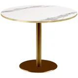 RestooTab - Tisch Rome XL goldmetallic Ø120cm Dekor weißer Marmor Kanten messingfarben