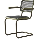 Thonet - S 64 V Armlehnstuhl, salbeigrün / Eiche gebeizt / Rohrgeflecht mit Kunststoffstützgewebe dark melange
